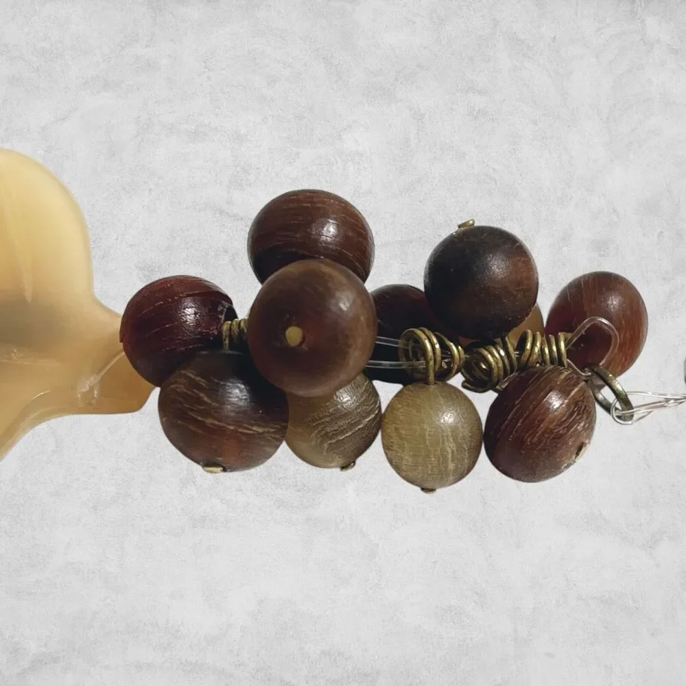 Vintage Baltic Amber Statement Necklace Brown Beige Leaf Pendant Twist Beaded